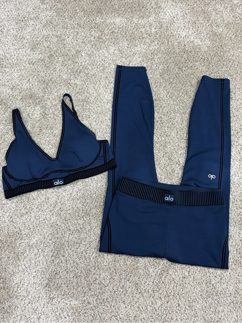 ALO Yoga Navy Rib-Band Bralette and Leggings Set